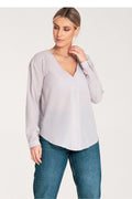 Chemise femme manches longues col V élasthanne polyester blouse élégante décontractée coupe fluide femme occasion professionnelle Casual Chic