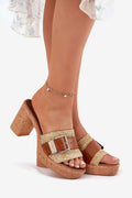 sandales femme cuir naturel marron talon bloc espadrille plateforme semelle liège bride raphia tressé boucle argentée bohème confortable
