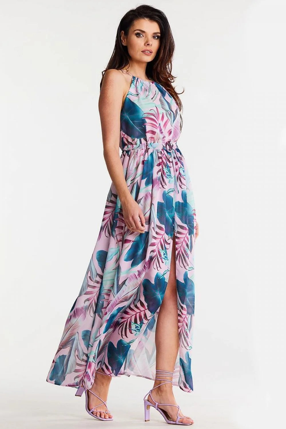 Robe de jour awama longue en mousseline de soie fente dos nu taille ajustable pour femme