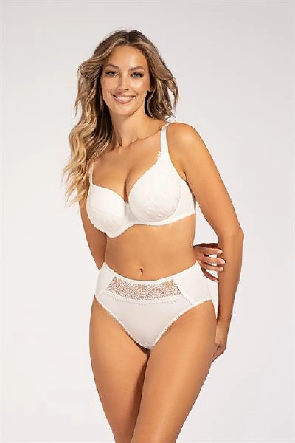 Ensemble lingerie femme élégant soutien-gorge rembourré dentelle blanc pur culotte taille haute