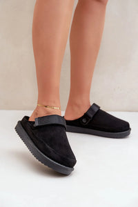 Mules femmes modernes minimalistes cuir suédé écologique fourrure fausse semelle caoutchouc antidérapante confortable occasion quotidienne domicile urbain