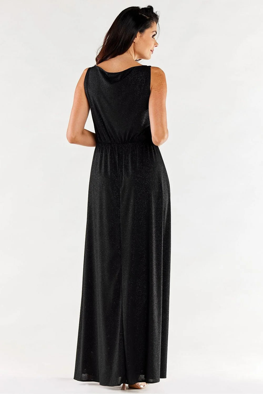 robe longue fuchsia drapée décolleté bénitier bretelles fines fente haute latérale taille élastique stretch scintillant fluide soyeuse cintrée glamour cérémonie