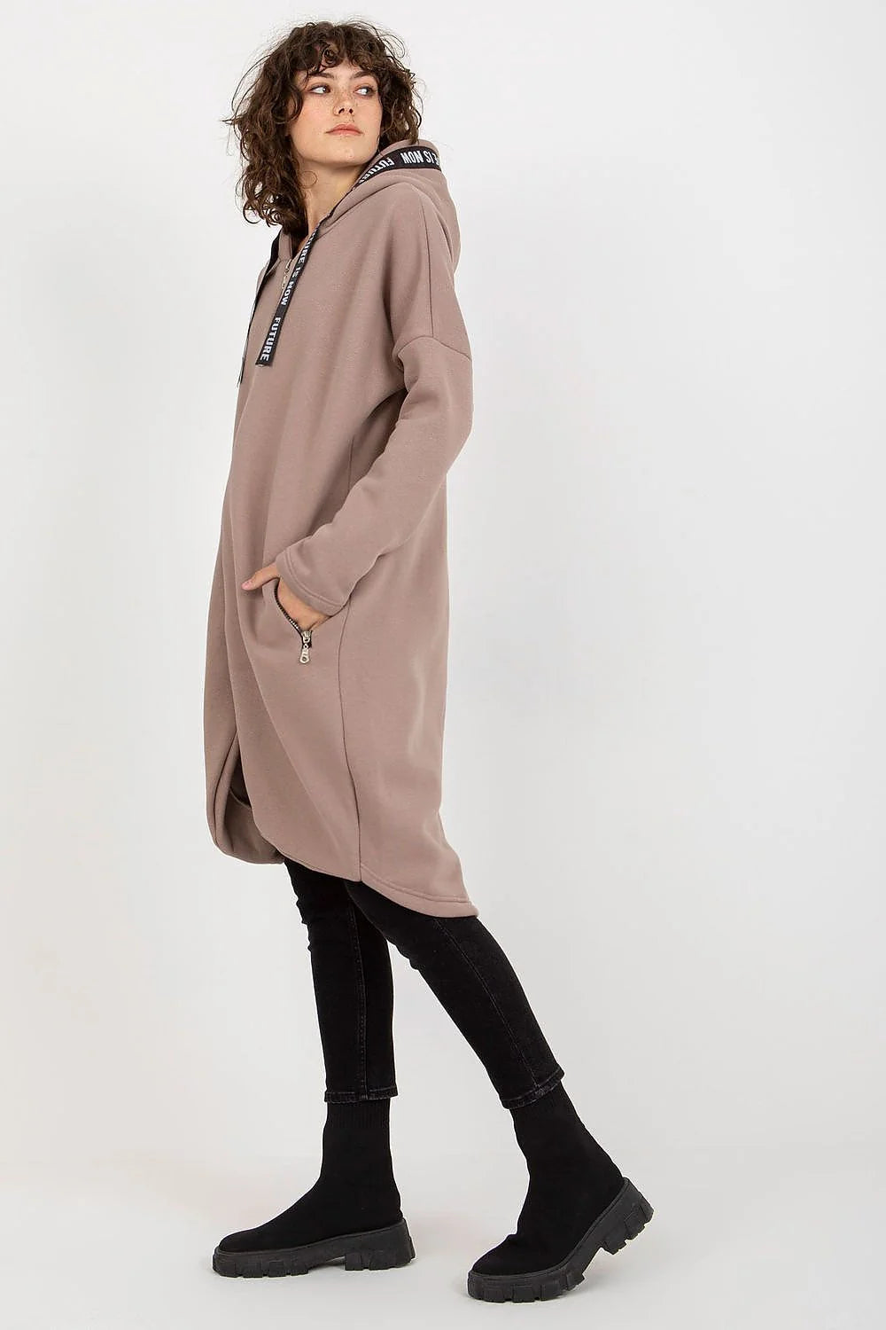 Manteau Femme Style Contemporain Urban Asymétrique Bleu Sarcelle Matière Confortable Coupe Amples Manches Longues Capuche Zippée Poches Latérales Zippées Occasions Daily Casual Chic