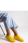 Baskets modernes pour femmes couleur jaune vif style casual coupe basse confortable en toile semelle caoutchouc anti-dérapant lacets métalliques durabilité renforcée