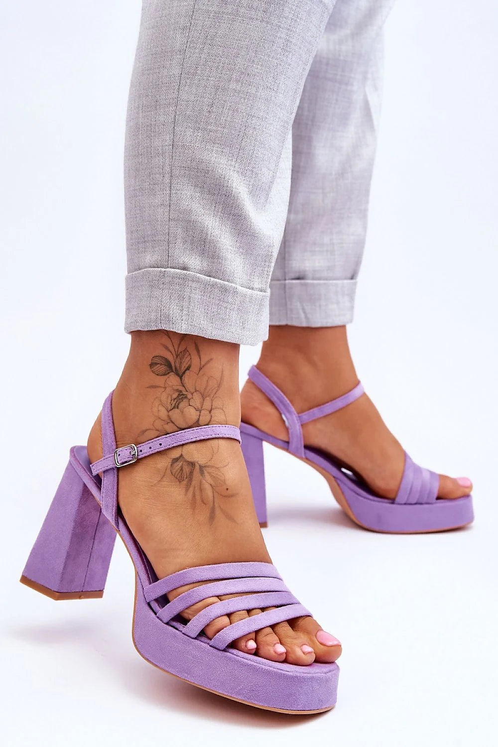 Sandales à talons aiguilles élégantes en daim écologique couleur lilas pour femmes occasion été soirée