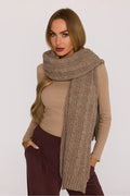châle écharpe femme longue oversize maille torsadée taupe tricot épais motif câble finitions bords côtelés largeur généreuse texture douce chaude