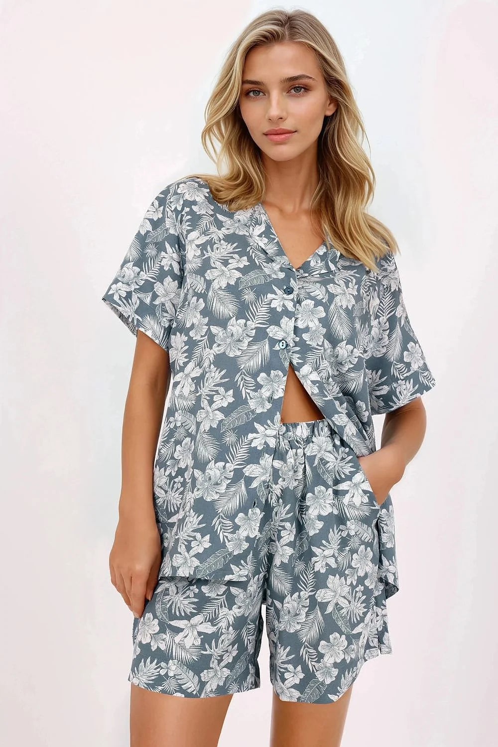 Pyjama Momenti Per Me chemise short floral tropical femme