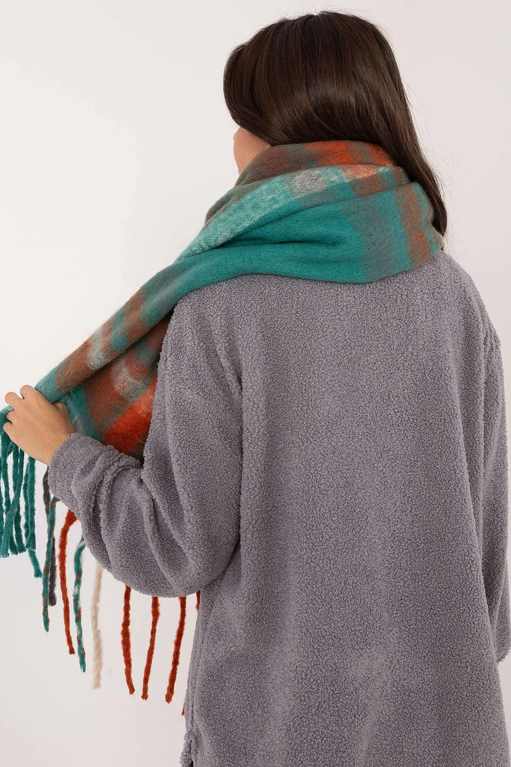 Écharpe pour femme élégante intemporelle motif carreaux couleurs vives longueur 186 cm franges décoratives polyester 100%