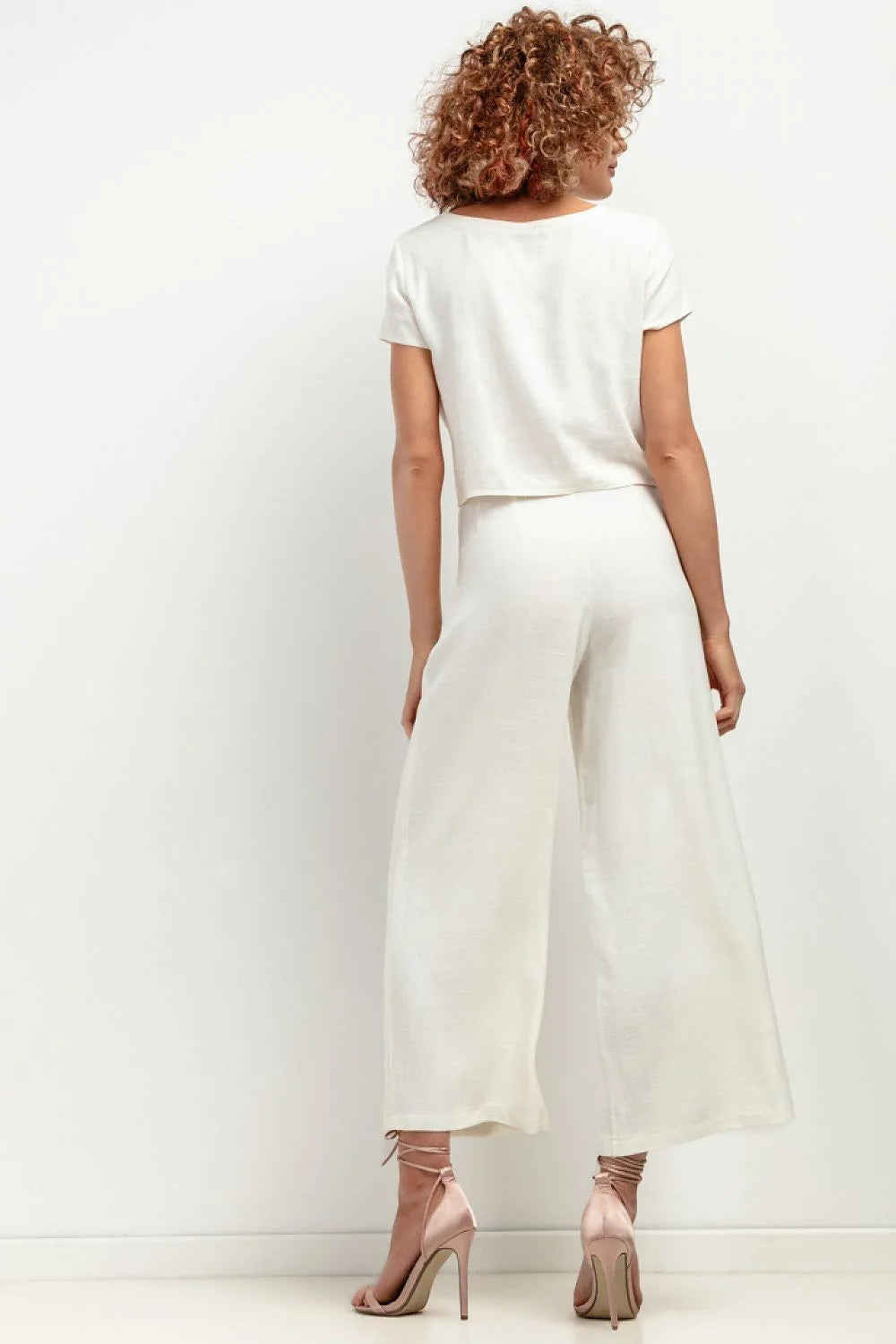 Pantalon femme en lin Tessita élégant 7/8 coupe large高 taille haute style minimaliste été 2023