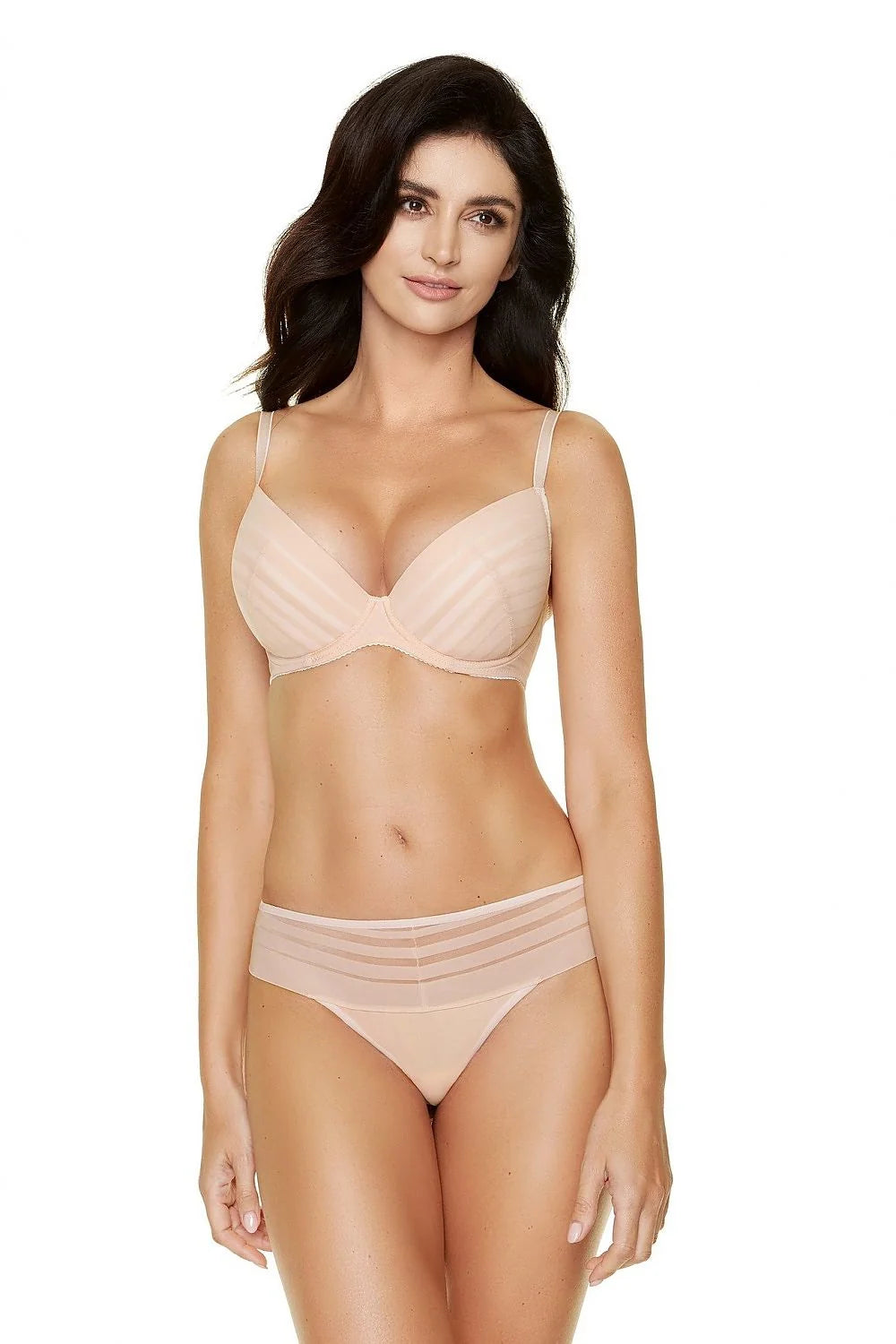 Ensemble lingerie noire tulle moderne sexy rayures balconnet confort ajusté audacieux tendance féminine élégante