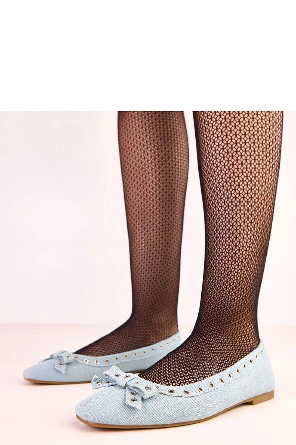 ballerines femme Solea denim toile bleu clair bout carré nœud délicat œillets métalliques semelle plate intérieure cuir confortables