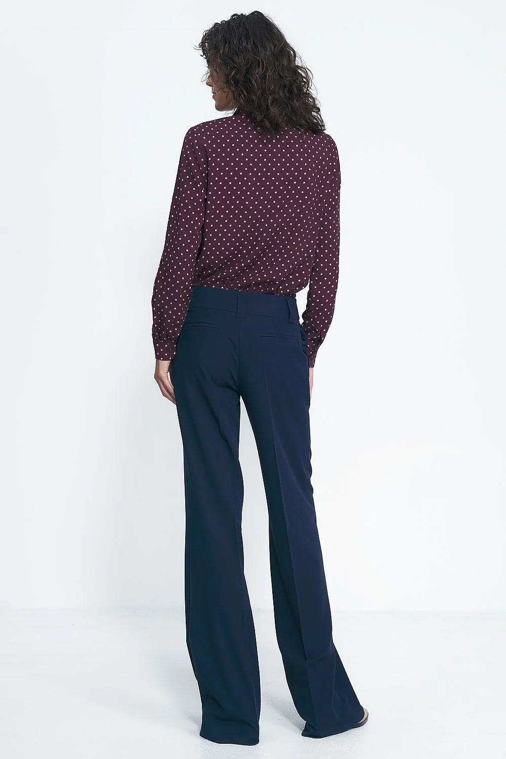 Pantalon palazzo long à jambes larges, haute taille, couleur bleu marine, polyester, viscose, elasthanne, femme, style élégant, coupe ample, occasion professionnelle, mode