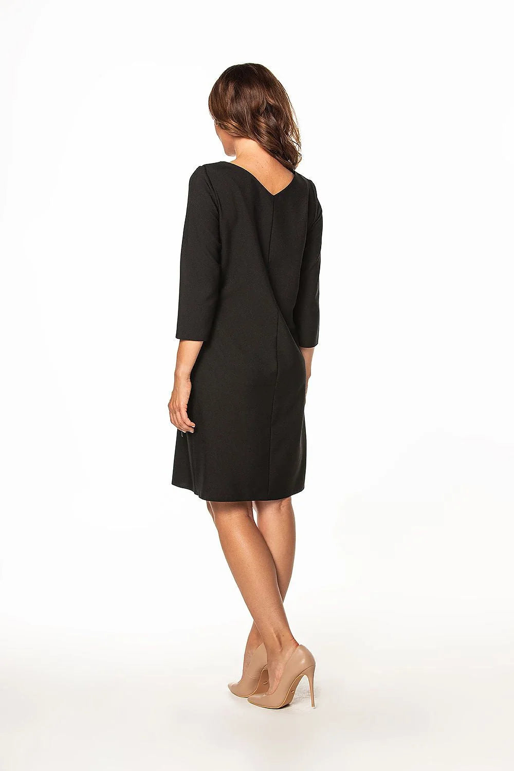 Robe de jour élégante en tissu fluide manches trois-quarts ceinture nouée côté femme noir