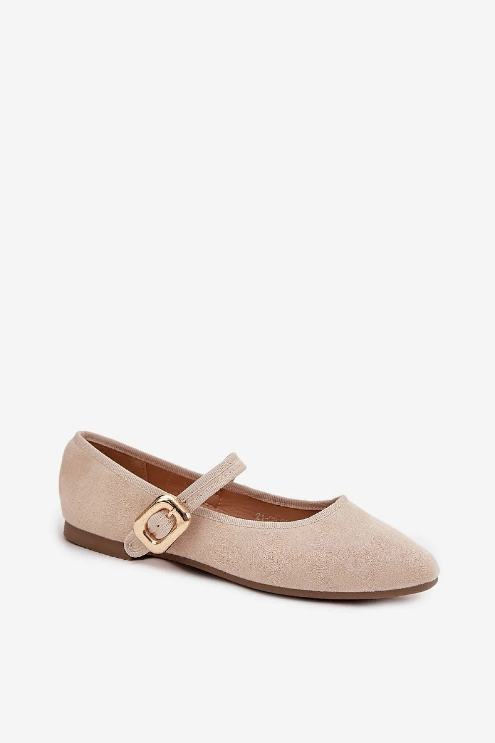 ballerines femme suédine écologique beige nude bout pointu bride empeigne boucle dorée métallique silhouette épurée semelle fine talon plat confortable
