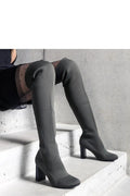 Bottes à talons carrés hautes en laine tricotée noires pour femmes, coupe au-dessus du genou, semelle antidérapante, style élégant et moderne
