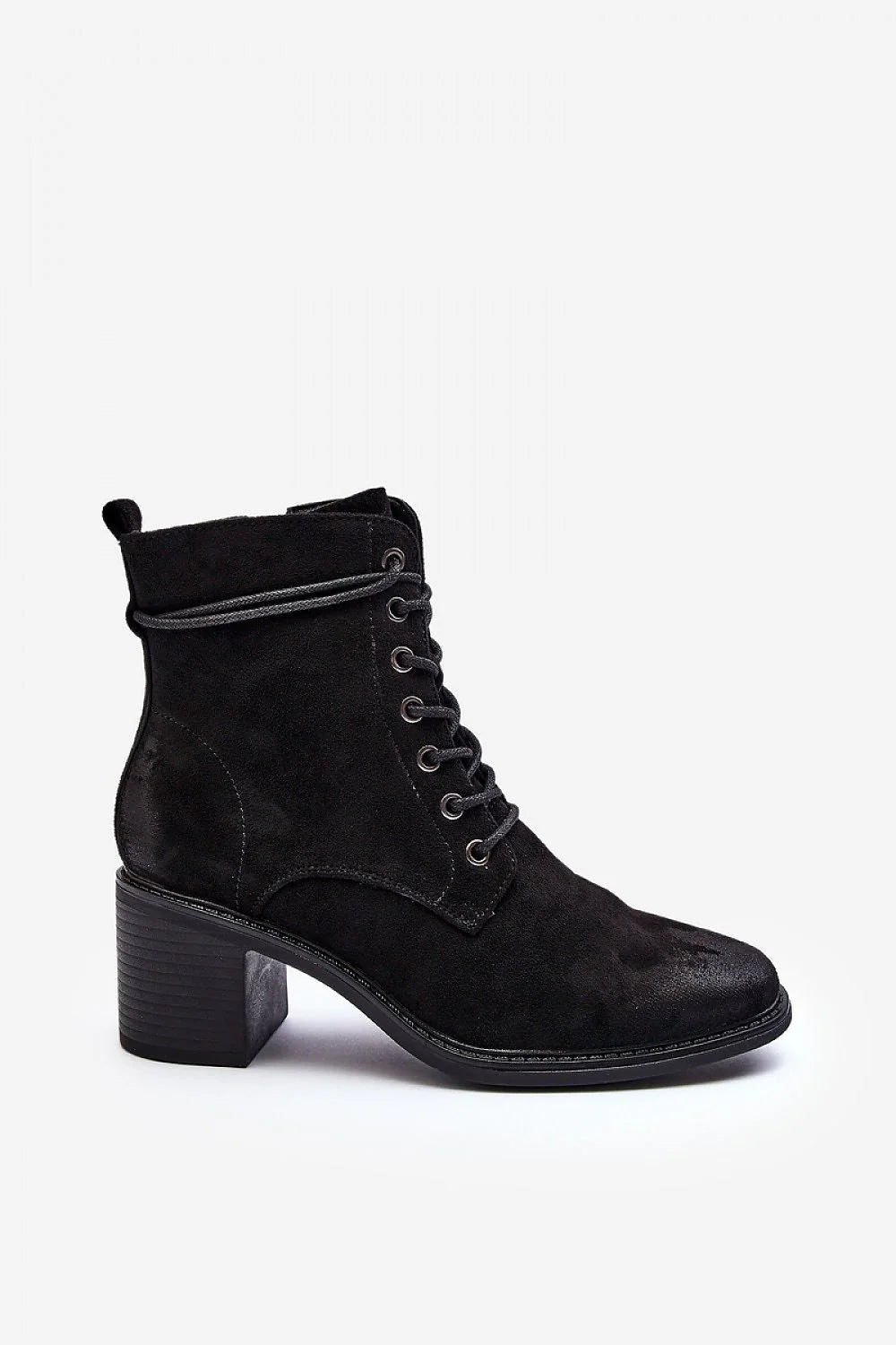 Bottes élégantes à talons_block en daim noir pour femmes, style moderne, lacets et zip, mode éco-friendly