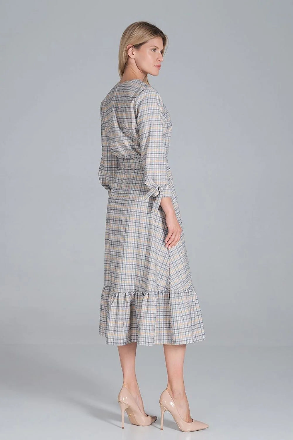 Robe élégante en polyester bleu ciel, style décontracté chic, manches longues, ceinture pour femme