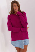 chandail femme magenta côtelé maille tricotée manches longues col rond ample longueur hanches poignets côtelés ourlet doux isolant