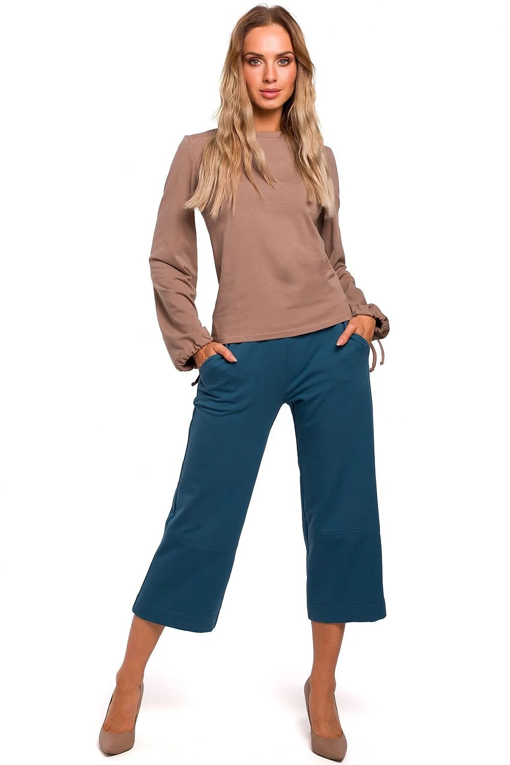 T-shirt manches longues coton marron décontracté élégant ajusté confortable pour mode féminine tendance casual