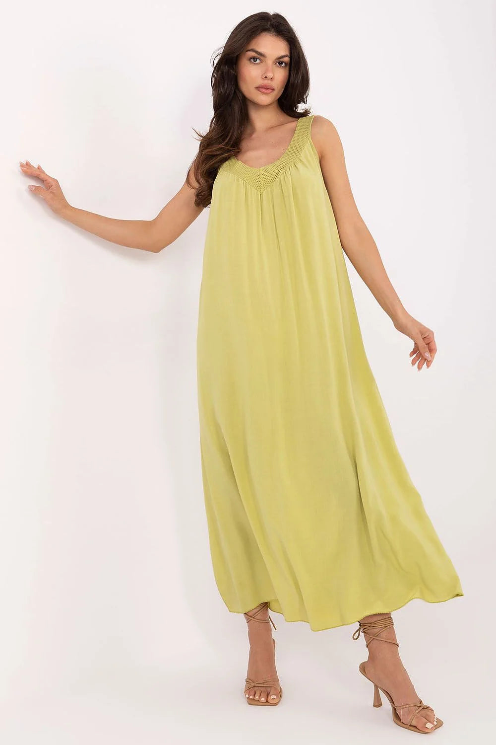 Robe de jour Och Bella longue coupe ample encolure V bretelles larges viscose légère respirante femme style élégant décontracté