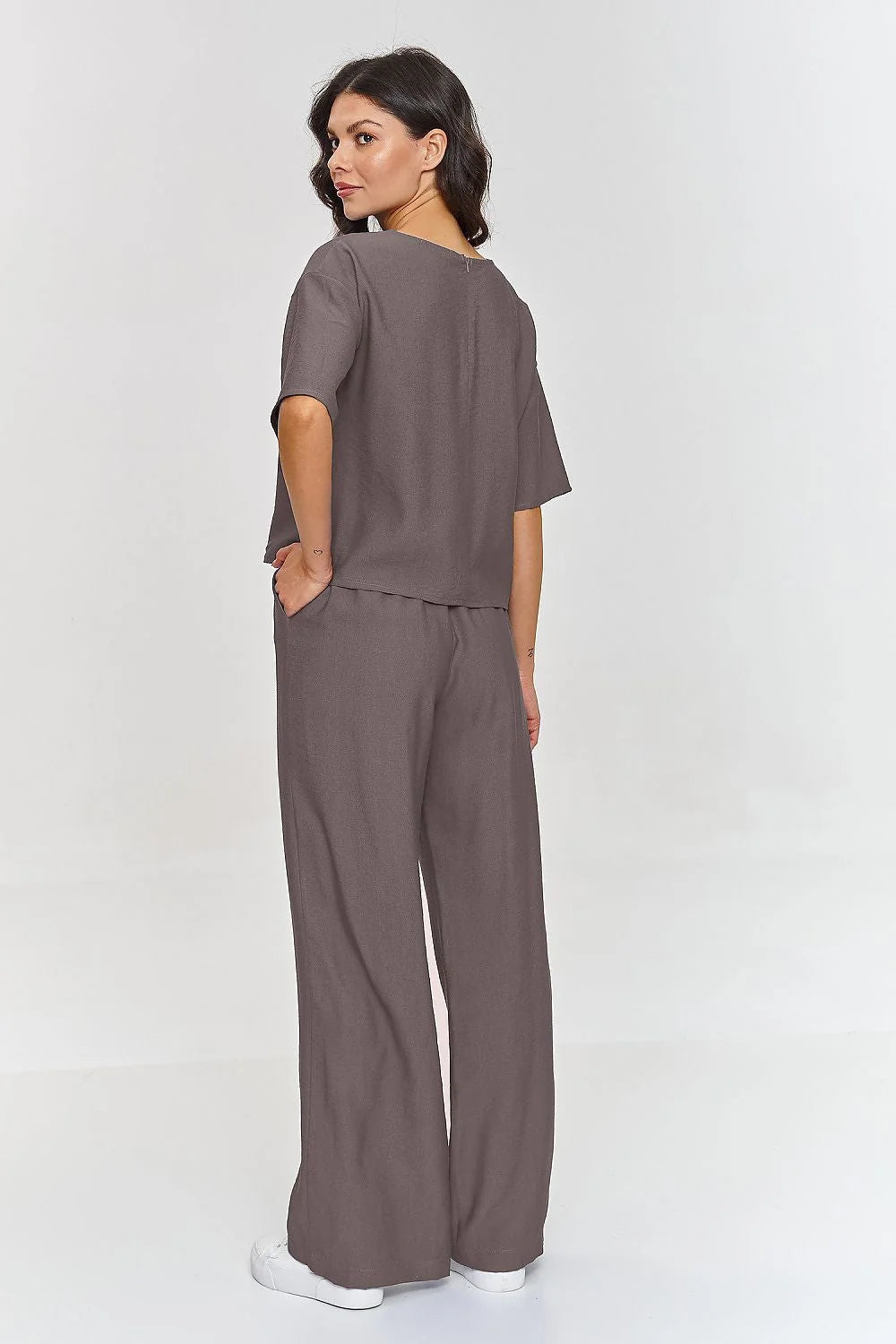 Ensemble Makadamia femme printemps été style minimaliste coton lin coupe ample pantalons larges confortable