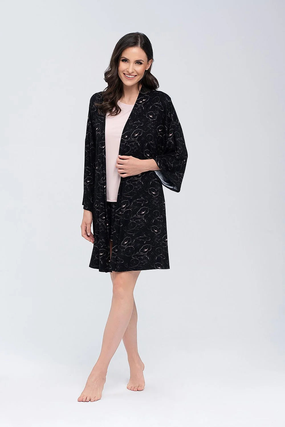 Peignoir Babella élégant en viscose soyeuse manches longues ceinture ajustable idéal pour détente ou cadeau