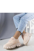baskets femme chunky rose pâle maille synthétique semelle épaisse crantée plateforme antidérapante amortissante lacets métalliques coupe basse urbaine confortable tendance
