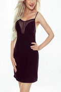 Nuisette sexy Ewana noire en viscose délicate, décolleté en maille, bretelles fines ajustables, taille ajustable pour femme