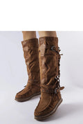 Bottes cothurnes bohèmes western en suédine marron à franges et sangles métalliques pour femme, style rustique, talon compensé, automne/hiver
