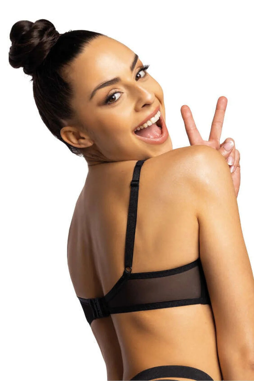 Soutien-gorge push-up élégant en tulle à pois Dotssy, noir, bonnets non rembourrés, bretelles ajustables, maintien optimal, mode féminine, vêtements intimes luxueux pour femmes