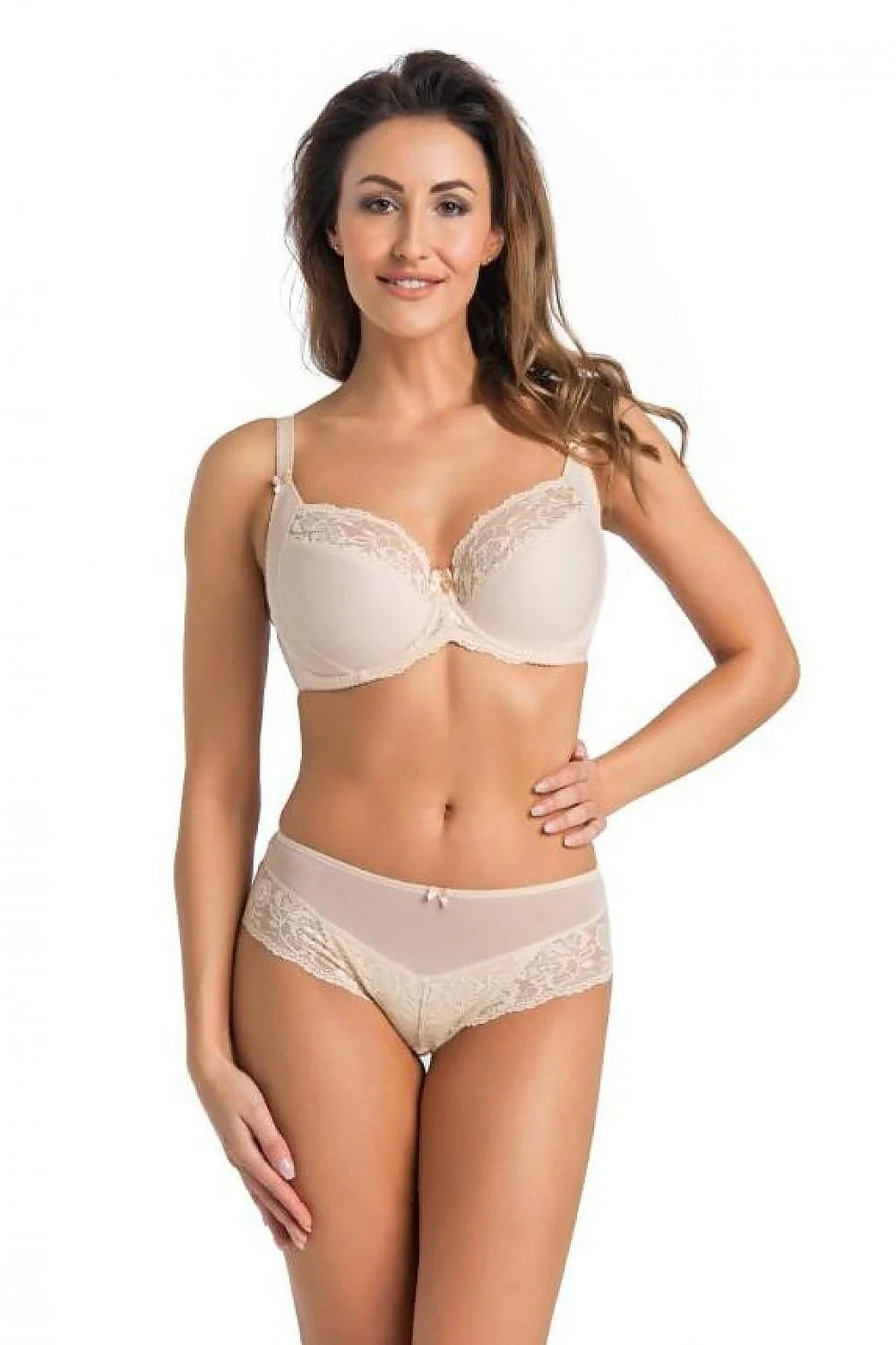 Soutien-gorge féminin élégant dentelle motif rose beige confort support femme