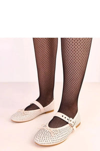 ballerines Mary Jane blanches similicuir écologique bout rond boucle réglable nœud décoratif strass argentés scintillants semelle plate légère confortables élégantes