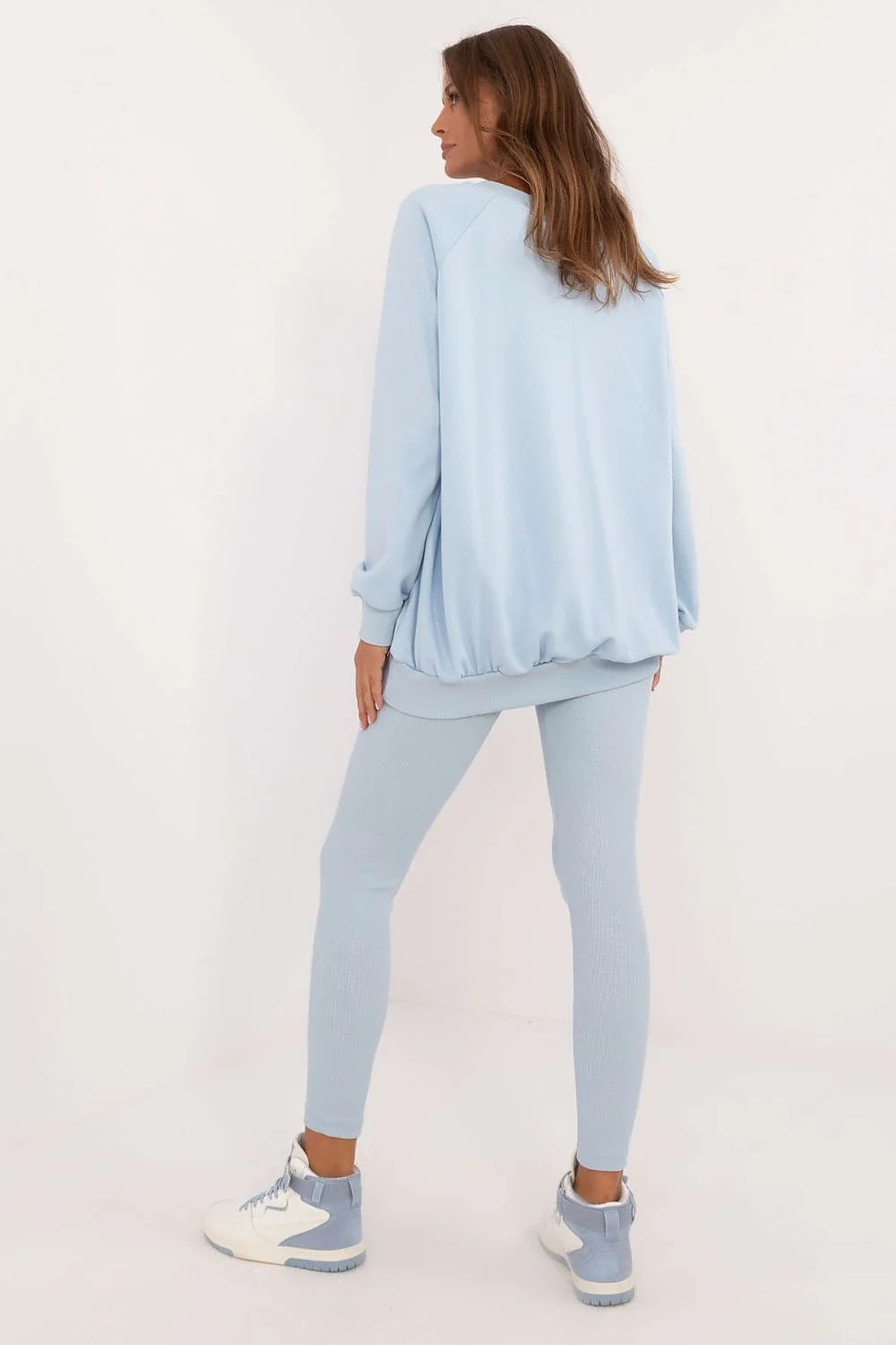Ensemble femme sweatshirt ample legging côtelé sneakers sportswear casual light blue high waist stretch fabric women's fashion