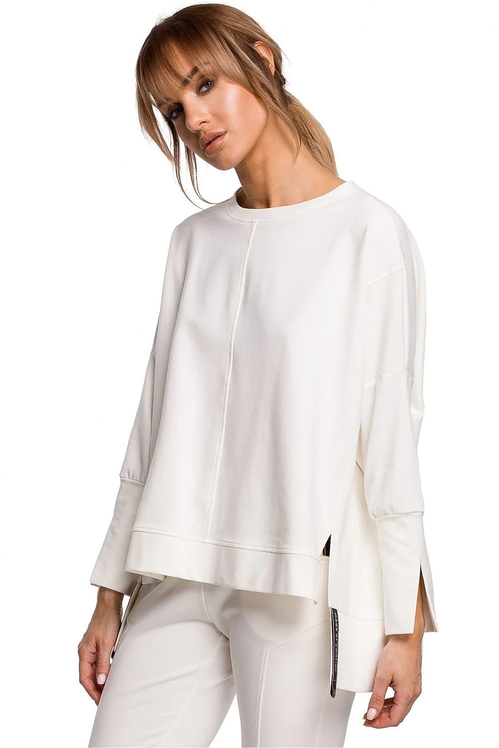 Sweatshirt ample coton noir moderne confortable manches longues fentes poignets pour femme décontractée élégante