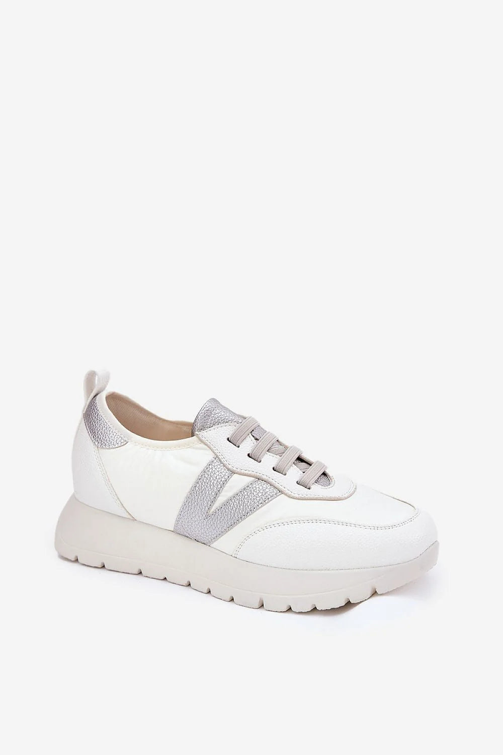 Baskets femmes design moderne élégant confortable tige cuir synthétique textile couleur ivoire gris semelle épaisse amorti lacets plates baskets Vinceza