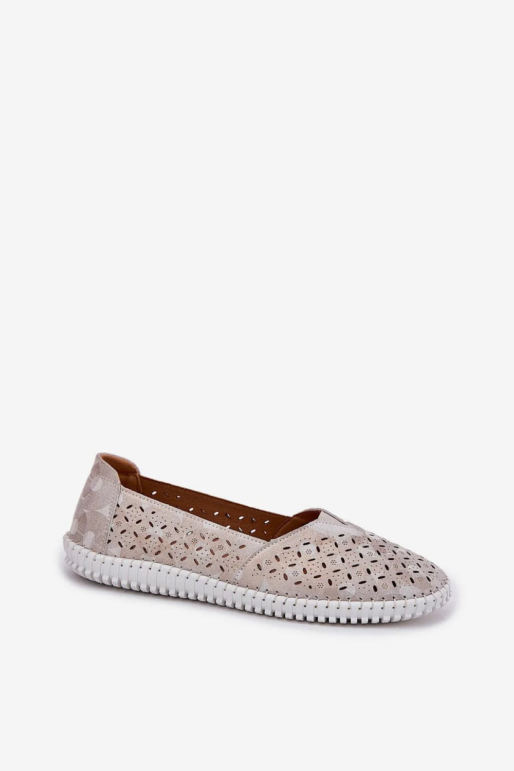 Chaussures basses en daim naturel pour femmes, style décontracté, motif ajouré fleuri, semelle blanche en caoutchouc, confort toute la journée