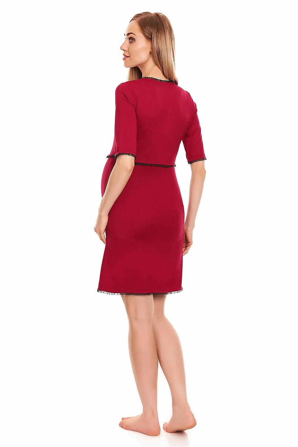 Chemise de nuit Pee Ka Boo robe de maternité dentelle contrastée encolure enveloppante manches courtes viscose 95% elasthanne 5% femmes enceintes