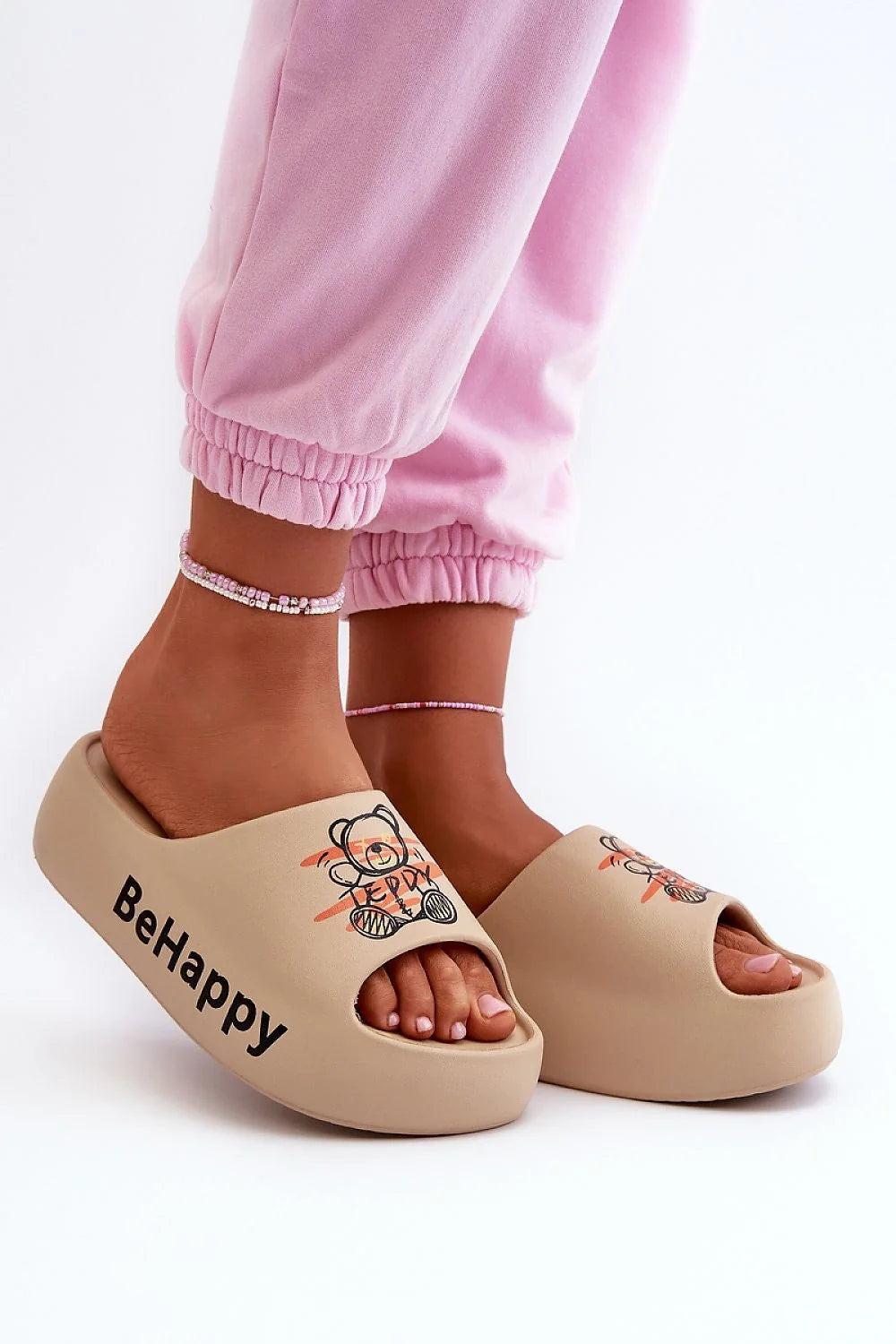 Sandales pour femme Step in style, design moderne, motif ours, semelle épaisse, confortable, beige, été, occasion, mode, vêtement, accessoire, tendance, style