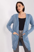 Cardigan femme en laine douce ouvert sans boutons longues manches motif subtil bleu doux coupe longue polyvalent