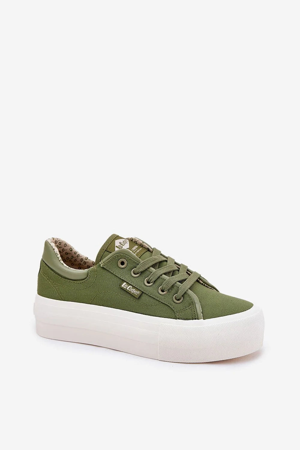 Baskets pour femmes Lee Cooper Step in style basses plateforme olive textile confortable mode décontractée