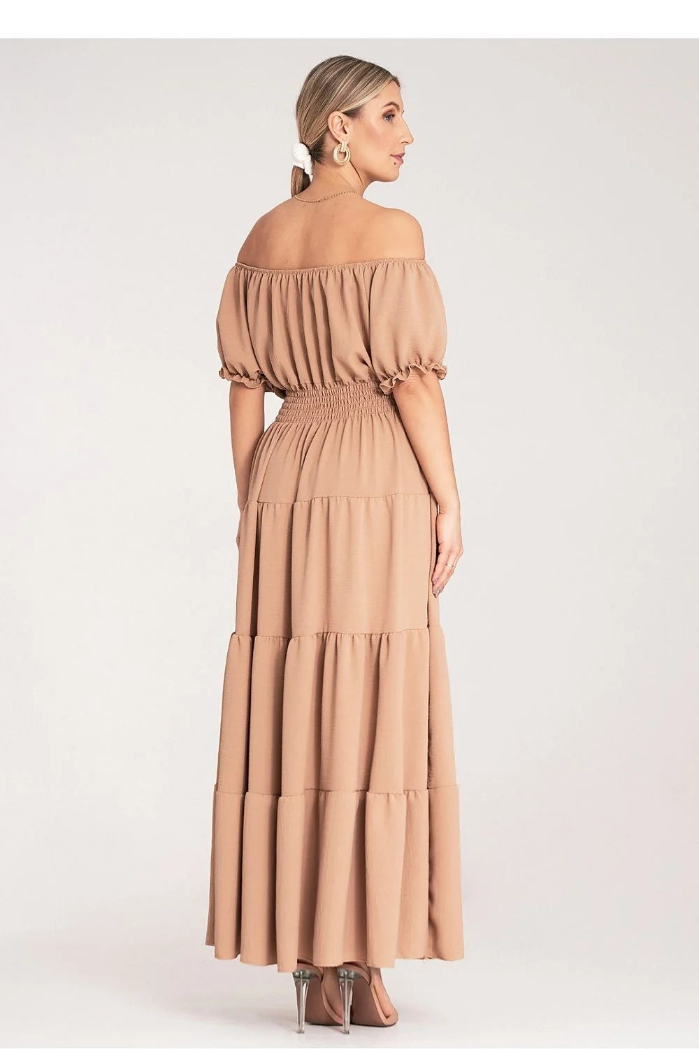 Robe de jour Figl boho-chic empire puffed sleeves elastic waist tiered skirt beige summer dress
