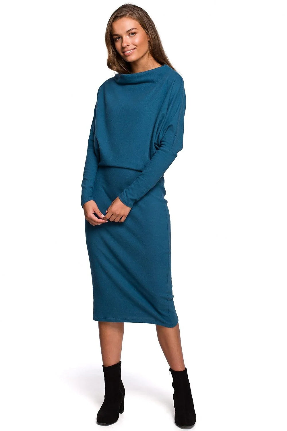 Robe élégante noire en coton manches chauve-souris coupe ajustée décontractée chic soirée quotidienne