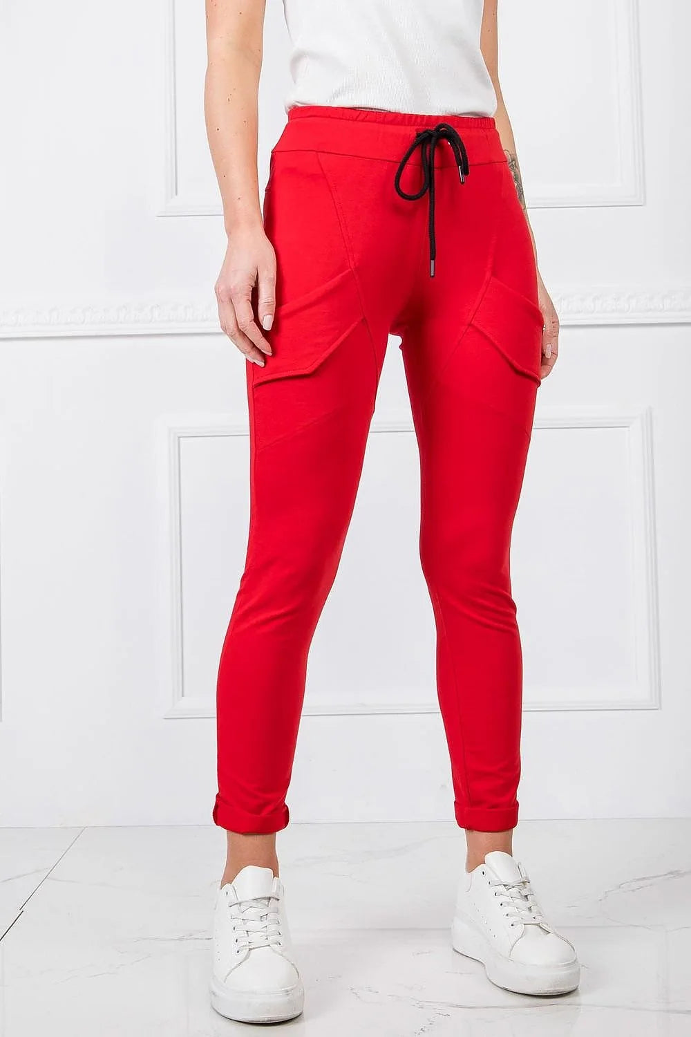 Pantalon jogger femme rose pâle ajusté élasthanne coton taille élastiquée poches avant confortables occasion quotidienne