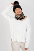 Pull tricoté femme bonnet pompon écharpe mode automne hiver acrylique doux confort classique tendance