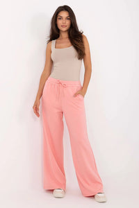 pantalon survêtement lounge femme palazzo large rose pastel molleton doux extensible taille haute ceinture élastique cordon poches latérales confortable décontracté