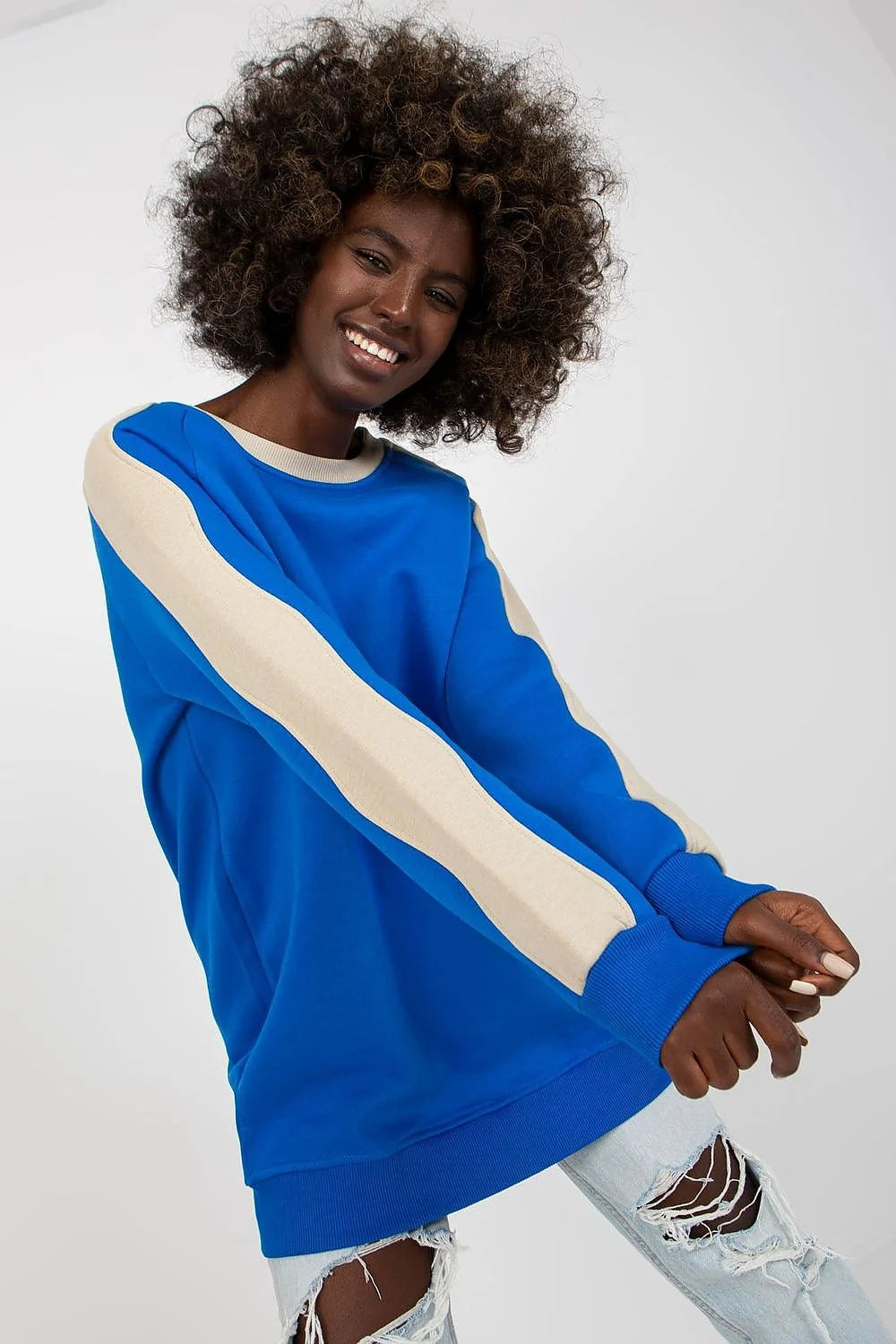 Sweatshirt Rue Paris pour femmes moderne casual color-block manches longues coton élasthanne slim fit