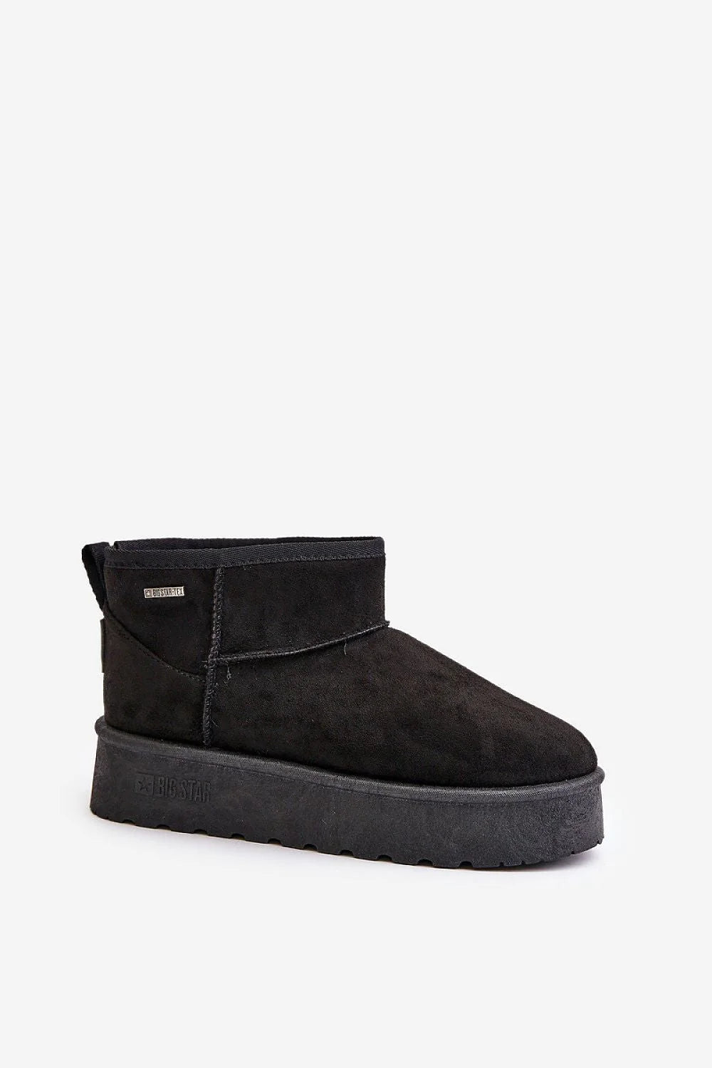 bottines neige femme bigstar suédine écologique noir cheville bout rond revers couture plateforme 4cm semelle caoutchouc antidérapante doublure fourrure chaude