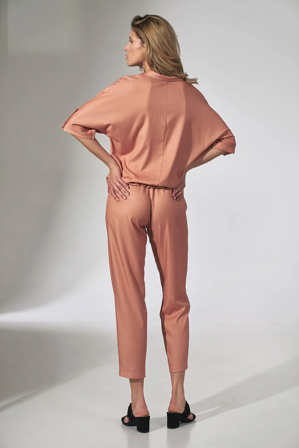 Ensemble deux pièces femme en viscose coupe ample rose pêche élégant et confortable casual chic