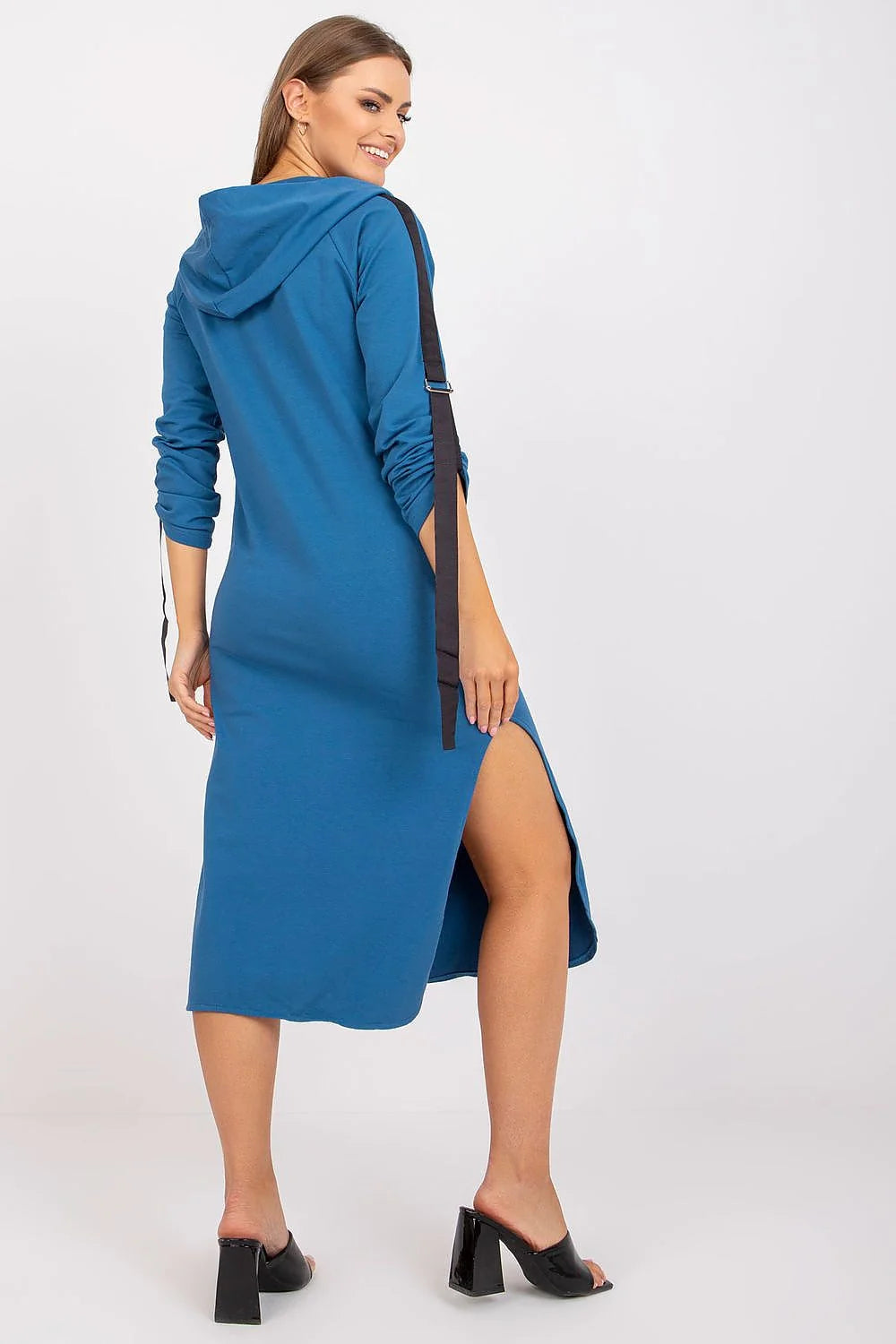 Robe de jour Ex Moda style habillé capuche fentes latérales poche bretelles réglables coton élasthanne polyvalente femme