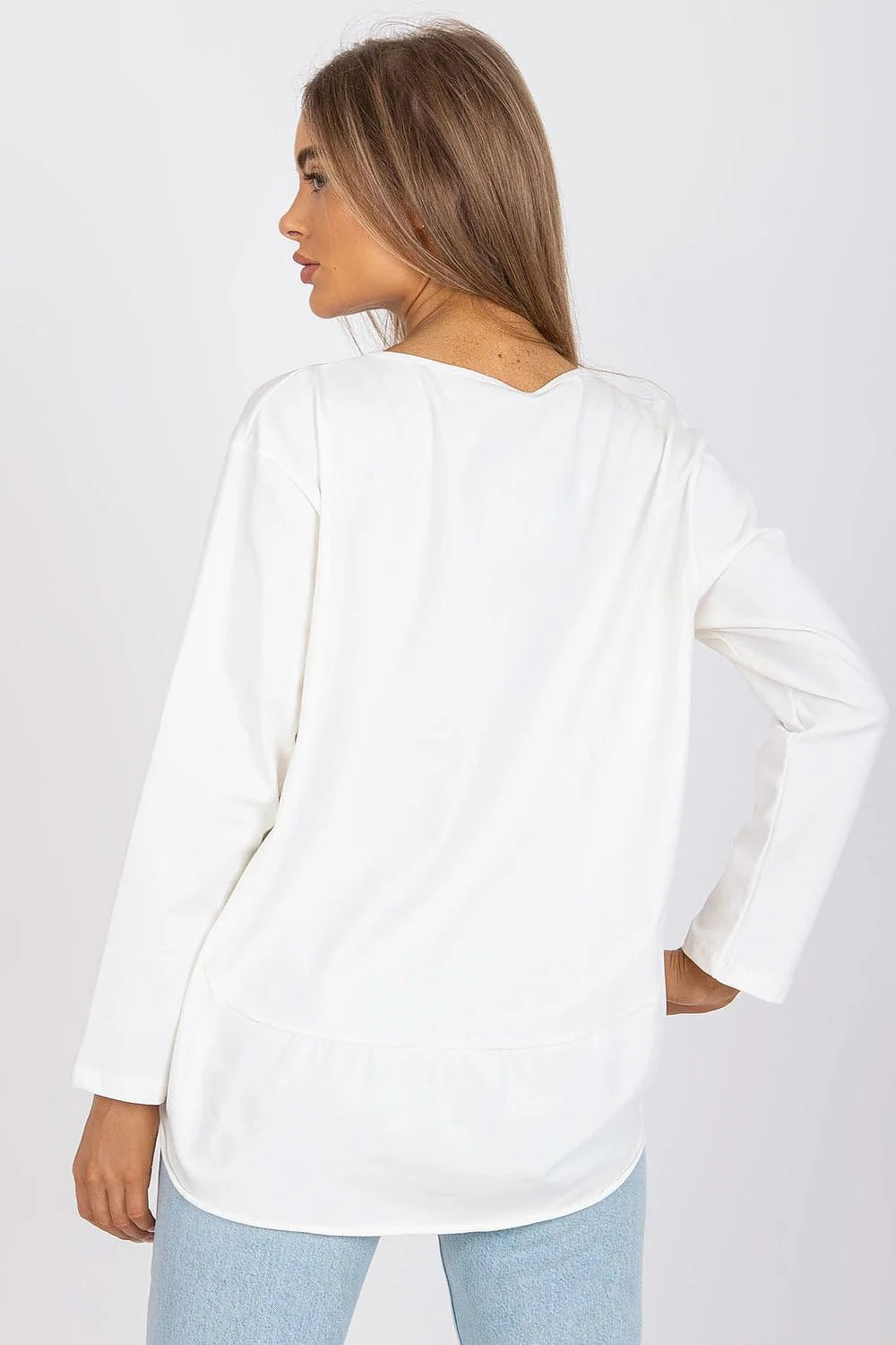 Chemisier pour femme en coton élasthanne blanc ample manches longues encolure ronde occasion polyvalente